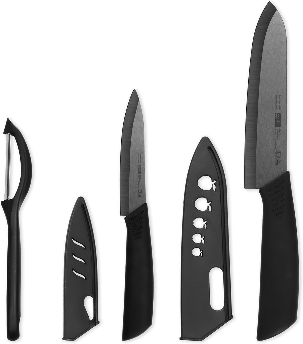 SnelShoppen - Keramisch Messenset van 2 - 15.5cm Koksmes & 10.7cm Fruitmes - Lichtgewicht & Roestvrij - Perfecte Keukenaccessoires voor Thuis Koken