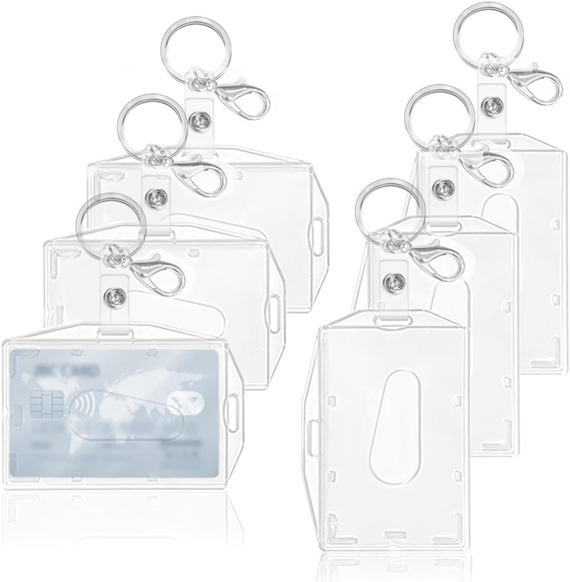 SnelShoppen - 6 Pcs ID Kaart Houder met Sleutelhanger, Duurzame Transparante Badgehouder voor Kantoor, School, Creditcards - 9.3x5.8cm, Dubbelzijdig,