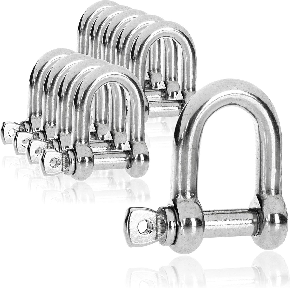 SnelShoppen - 10x D-vormige karabijnhaken - kleine schakels met schroefsluiting - oogbouten - roestvrij staal 304 - 4,5 x 30 mm - ideaal voor bevestig