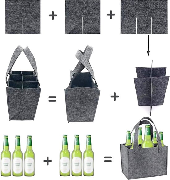 Fles Drager - Felt Tas - Fles Vervoer - Met Verwijderbare Dividers - 6 Flessen - Grijs — afbeelding 5