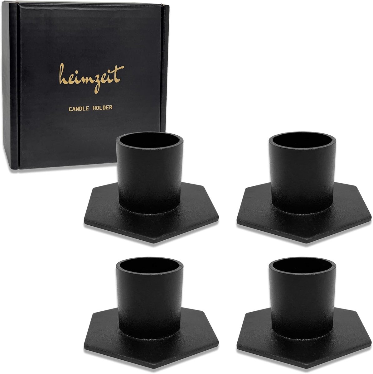 SnelShoppen - Candle Holder voor Staafkaarsen Ø22 mm en Metalen Tafelkastjes [4 Stuks, Hexagonaal] Zwart, Stijlvol Ontwerp voor Elegante Kamerversieri