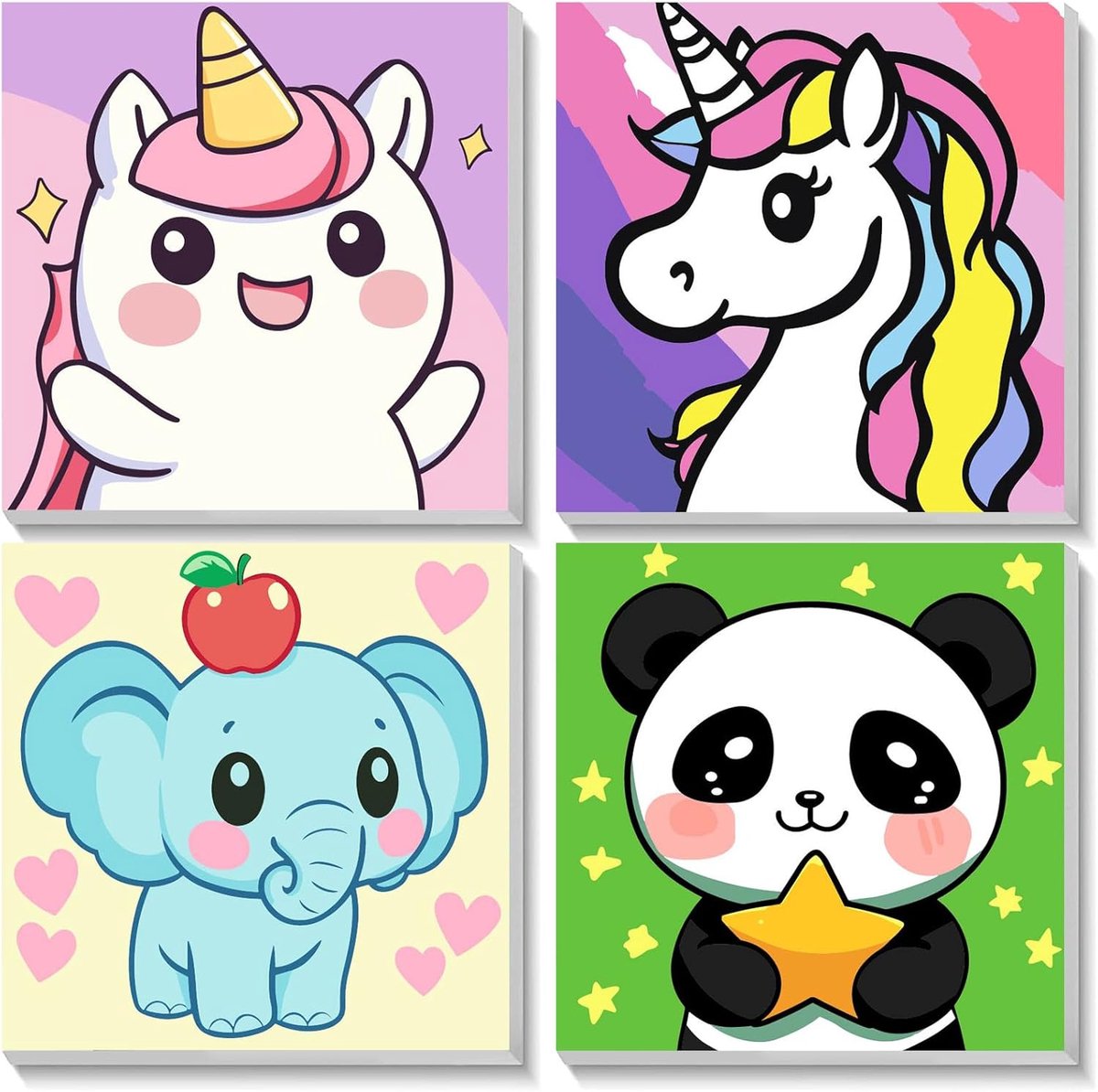 SnelShoppen - 4 Pack Schilderen op Nummer Set Dieren met Lijst, DIY Acryl Kunst op Doek 20x20cm voor Woondecoratie, Creatief Cadeau voor Kinderen en V
