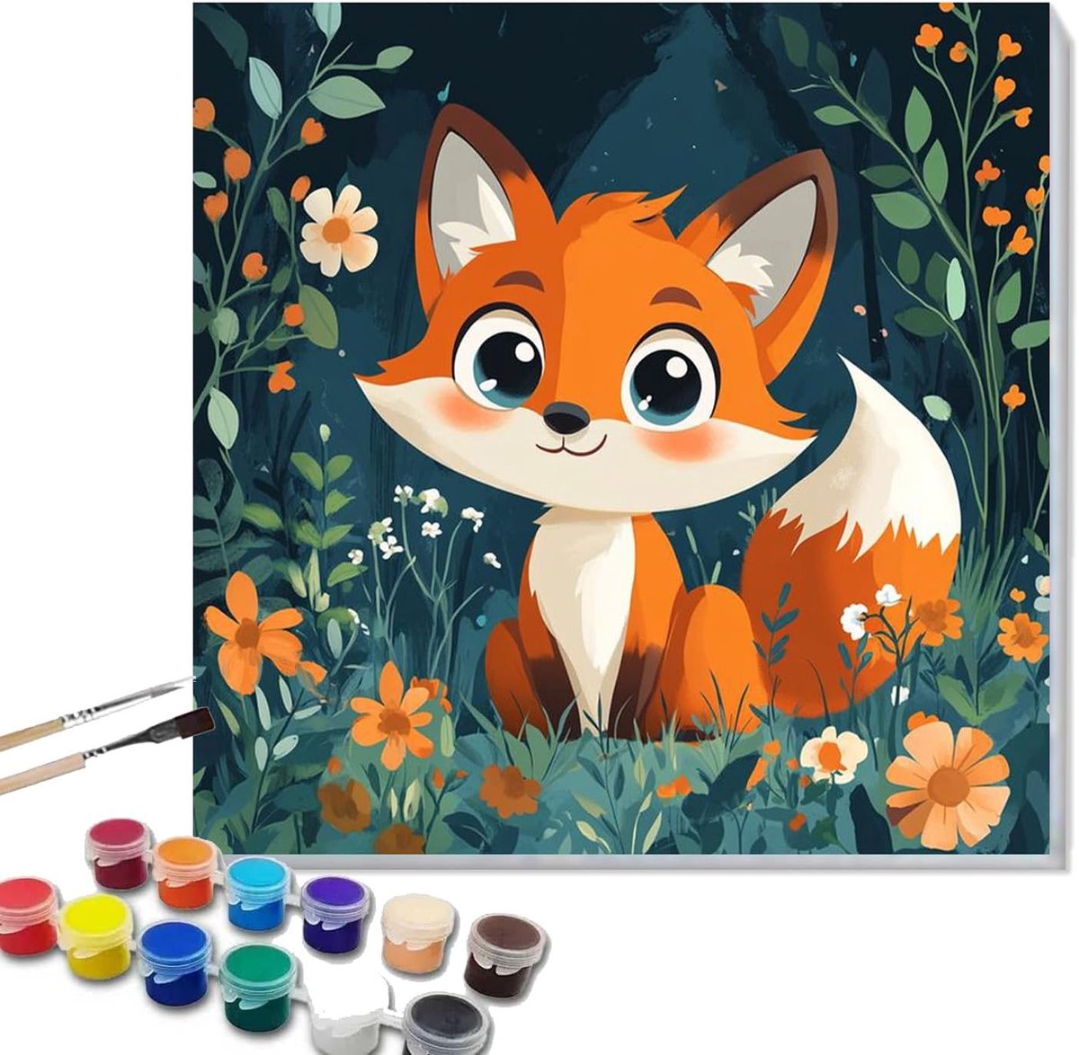 SnelShoppen - Schilderen op nummer voor kinderen met lijst, schilderset voor 7-10 jaar, 1 canvas, 2 penselen, acrylverf, cadeau voor jongens en meisje
