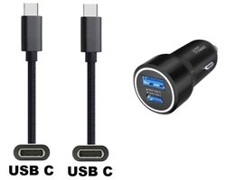 30W auto snellader met 2 poorten + 0,5m sterke USB C naar C kabel. Universele PD PPS lader. Autolader adapter past op Universeel Jabra, JVC, Lotoo, MARSHALL, Medion, Nikon, OnePlus, Panasonic, RICOH, Pocketbook, Rollei
