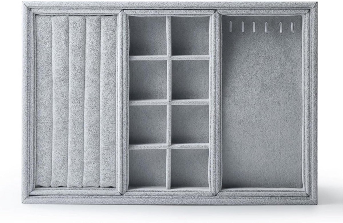 Stapelen Velvet Sieradenbox - Opbergdoos met Lades voor Ringen, Oorbellen en Halskettingen - Grijze Organizer voor Sieraden