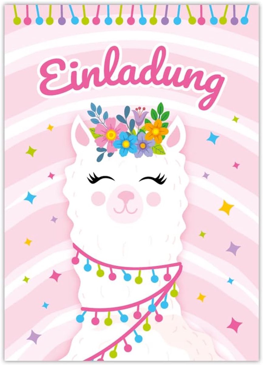 SnelShoppen - 12 Kinder Verjaardagsuitnodigingen Meisje, Llama Thema, Kleurrijke Uitnodigingen voor Feestjes, Kids, Verjaardag, A5 Formaat, Perfect vo