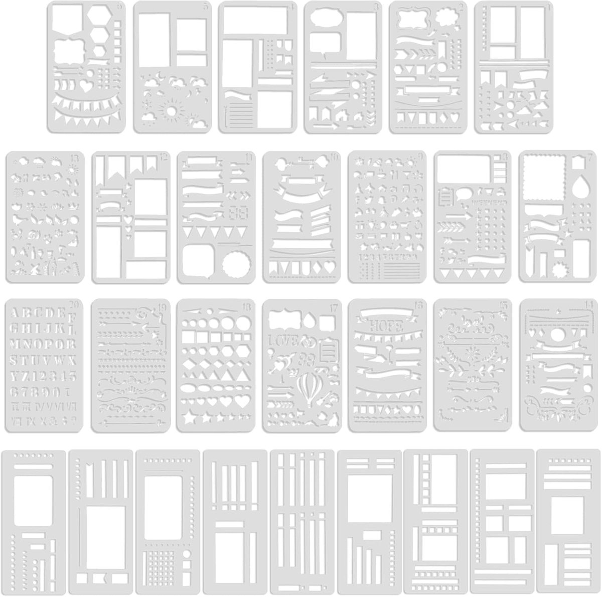 SnelShoppen - 29 Herbruikbare Letters Templates voor Bullet Journal, Dagelijkse Schilderactiviteiten, Flexibele Tekeningen, Geschikt voor Notebooks en