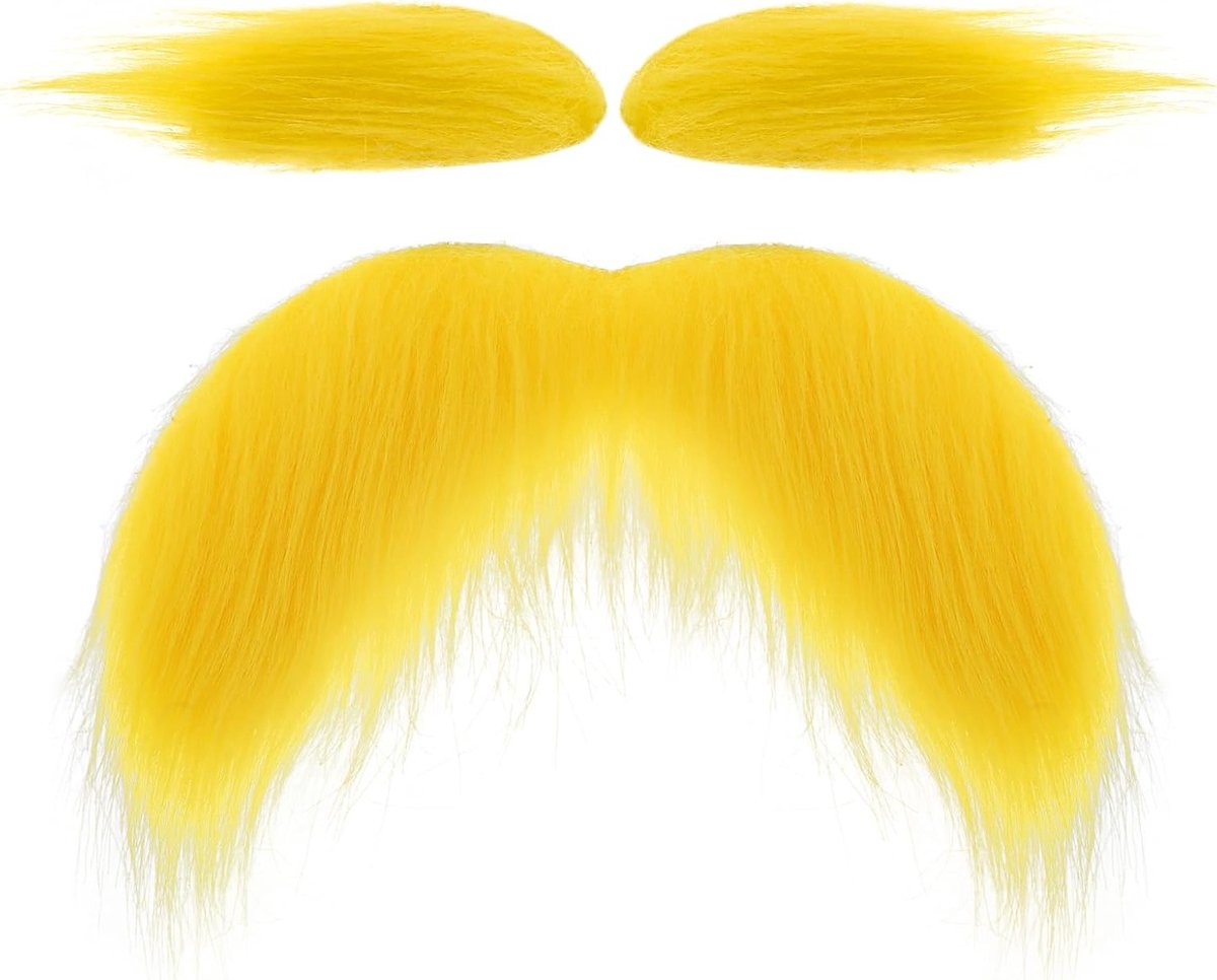 Fake Beard en Wenkbrauw Set met Plakbare Snor en Wenkbrauwen voor Kostuum, Cosplay en Halloween Feestaccessoires (Geel)