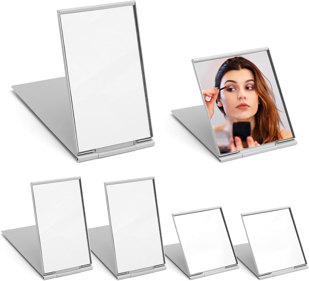 Thijox - 6 Stuks Inklapbare Zakspiegels - Ultradunne Make-Up Spiegels van Aluminium - Kleine Reisspiegel voor School, Camping, Kantoor en Dagelijks Ge