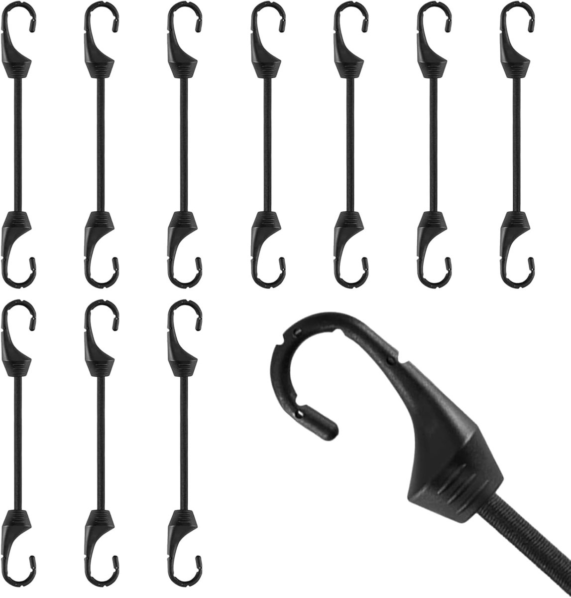 SnelShoppen - 12 Stuks Robuuste Spanrubberbanden met Haken (10 cm) - Duurzame Expander voor Fietsen, Motoren, Autolading, Tarp Bevestiging, Kamperen e