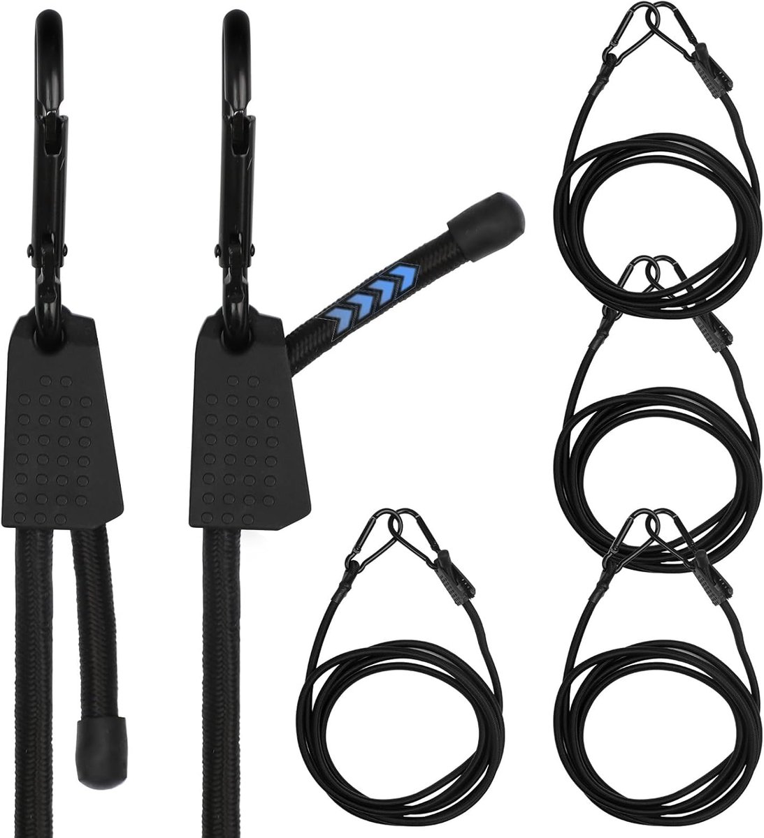 SnelShoppen - 4 Stuks Verstelbare Bungee Lijnen met Karabijnhaak 200 cm - Elastische Rubber Strik met Haak voor Bagage, Tuin, Tarp, Zeilen, Camping en