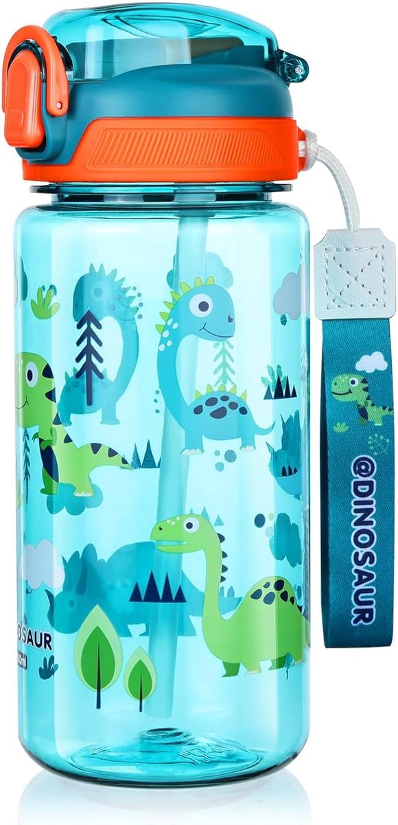 Thijox - Drinkfles voor Kinderen 600 ml met Rietje, Lekvrij, Herbruikbaar, BPA-vrij, Tritan, Handvat, Groen, Ideaal voor Jongens en Meisjes, Kleutersc