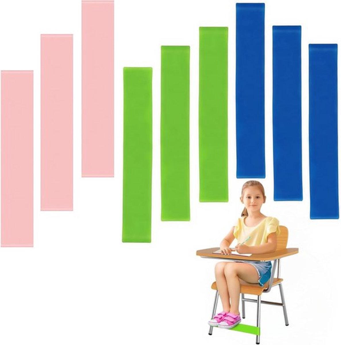 Elastische oefenbanden voor onrustige voeten - ADHD en autisme - kinderen met ADHD - groen, blauw, roze - diverse elasticiteit