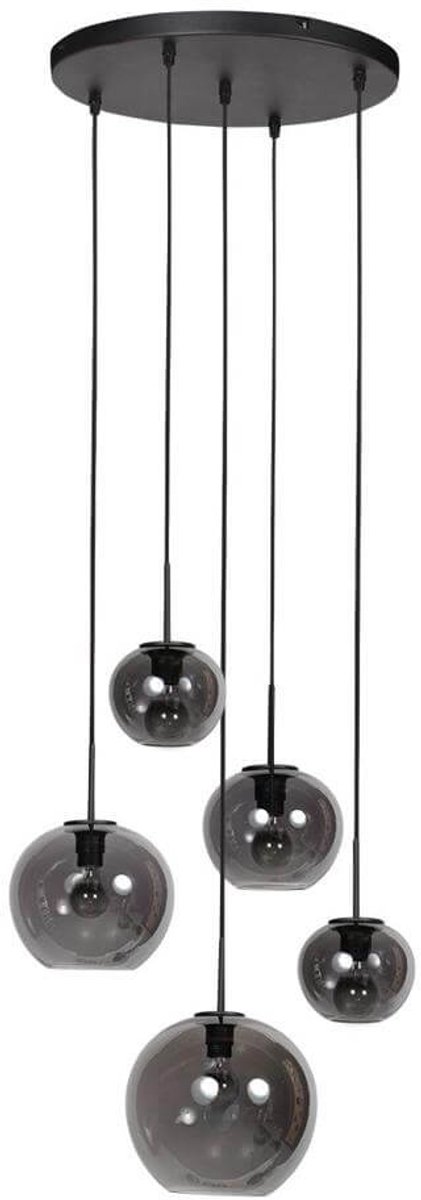 Sferio 4281ZW hanglamp - Hoogte verstelbaar - Zwart met rookglas - Mexlite - Modern design