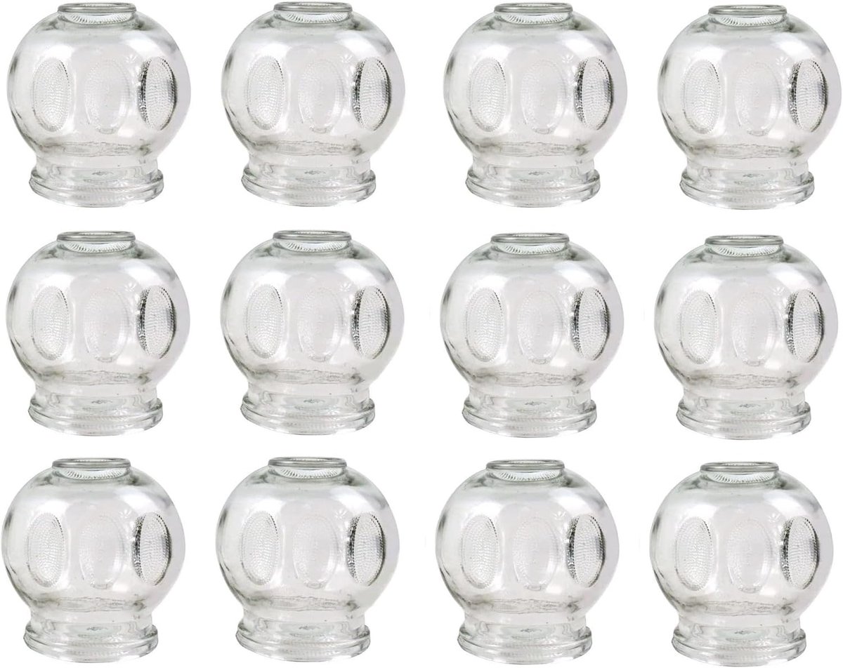 SnelShoppen - Glass Cupping Set van 12 Stuks voor Wellness, Vacuüm Massage en Cosmetische Toepassingen, 9 cm, Ideaal voor Ontspanning en Welzijn