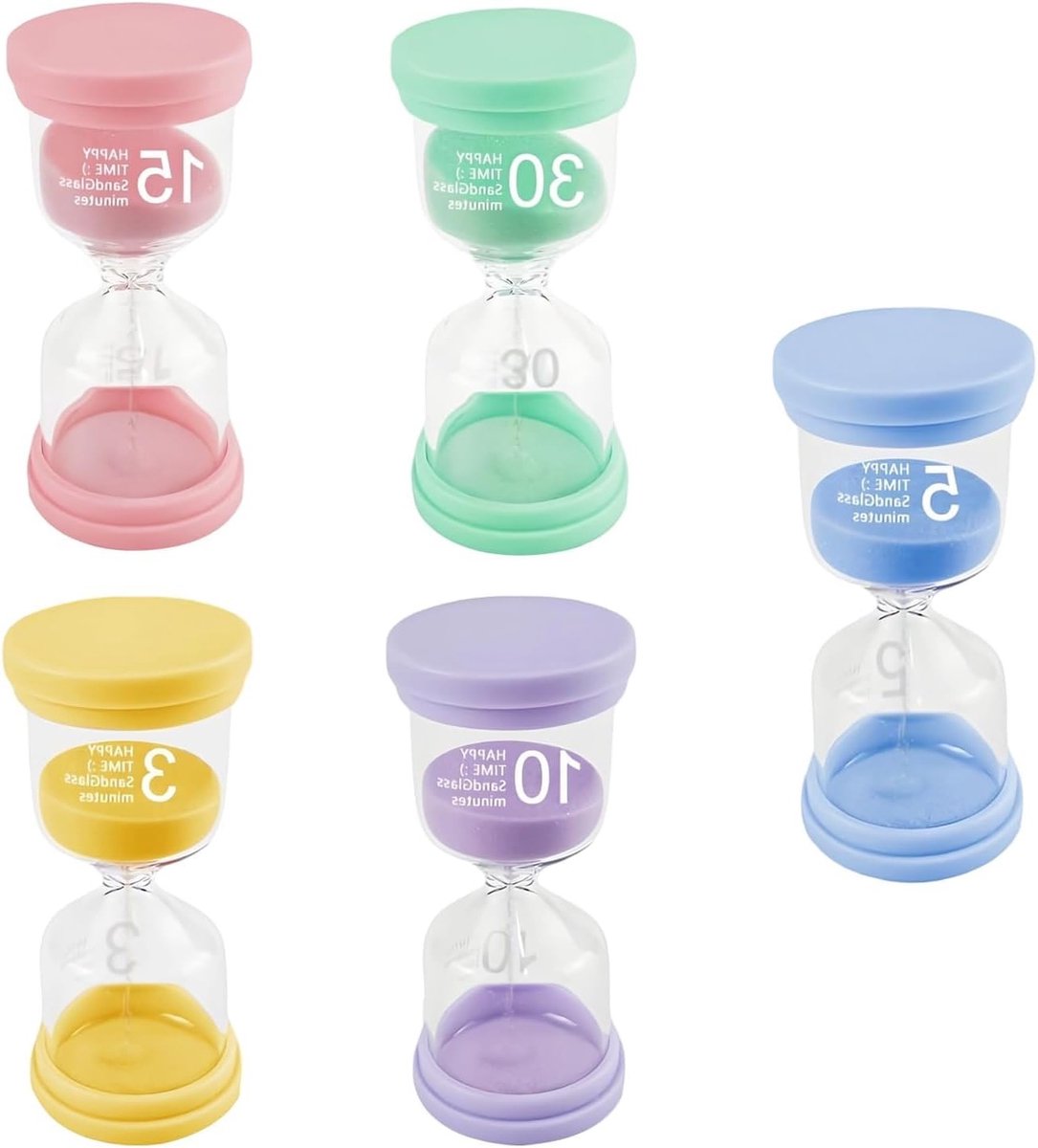 5-delige zandloper set - 3/5/10/15/30 minuten tandenpoets timer, kleurrijke zandlopers voor kinderen, educatief speelgoed en spelletjes