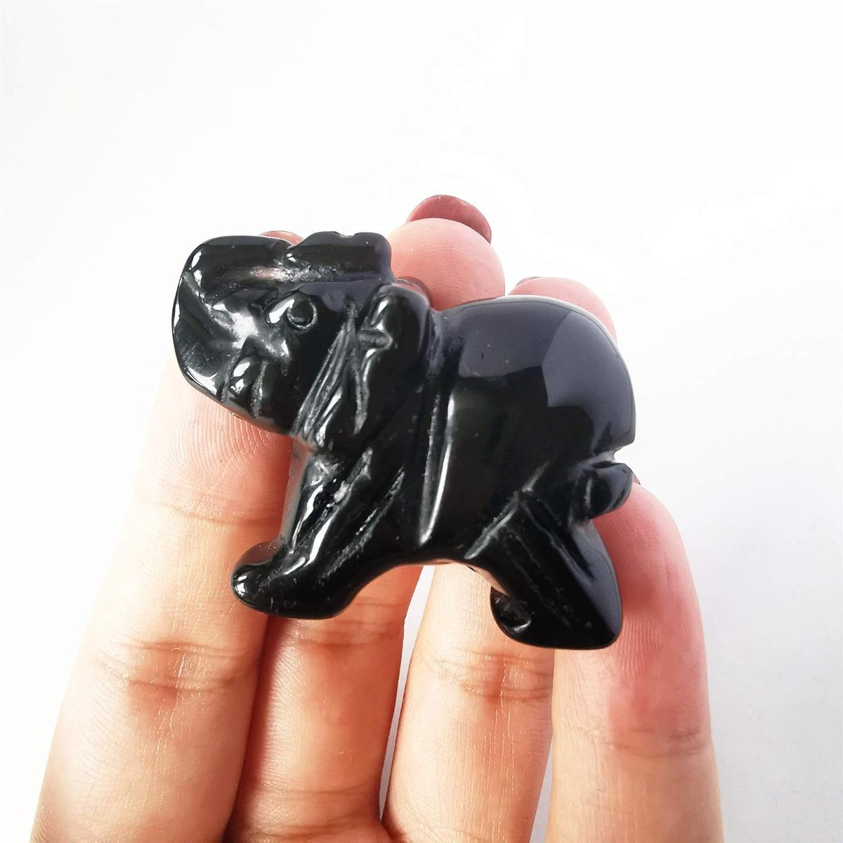 SnelShoppen - Natuurlijke zwarte obsidiaan olifant kristaldecoratie, zakstenen en genezende figuur 38mm, perfecte kamerdecoratie