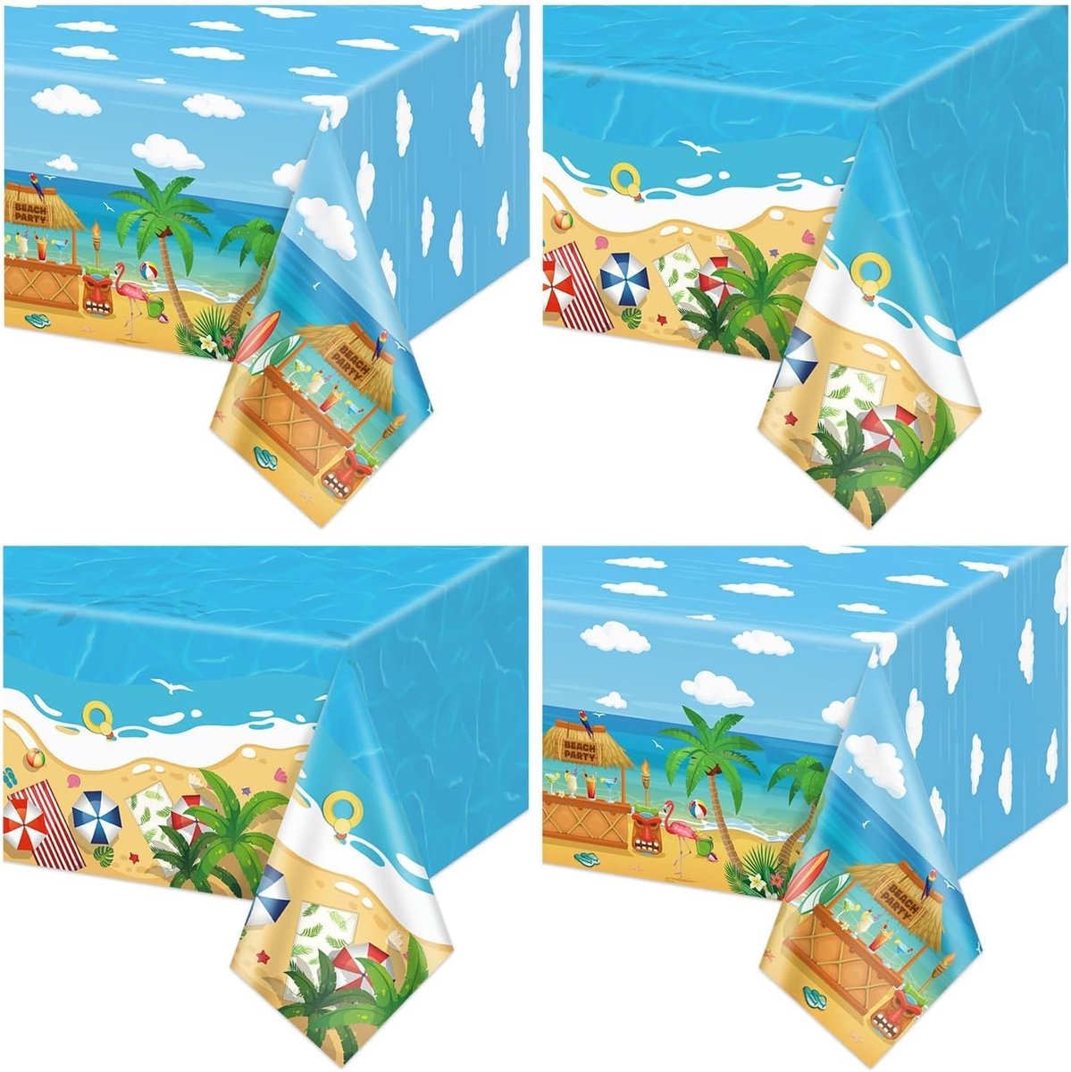 SnelShoppen - 4-Pack Beach Tablecloths voor Hawaiian Thema Feest - 130x220cm, Kleurrijk en Waterafstotend voor Zomer Pool Party Decoratie