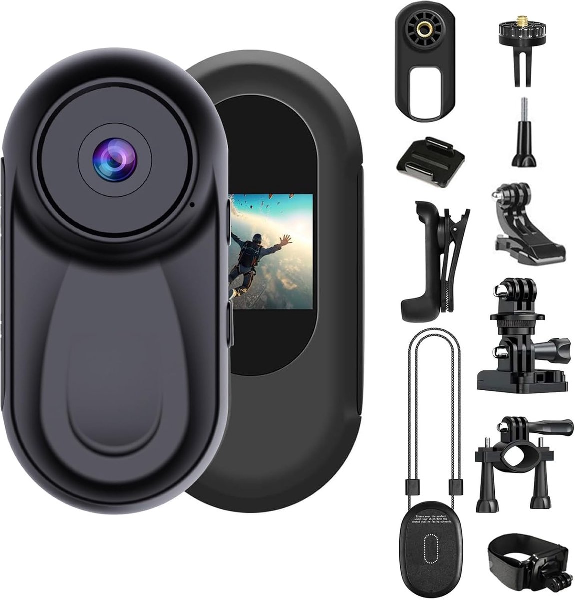 SnelShoppen - Mini Action Camera 1080P HD - OBEST 360 Bodycam met Nachtsicht, Compacte Sportcamera voor Avonturen, Feesten, Camping en Kinderen