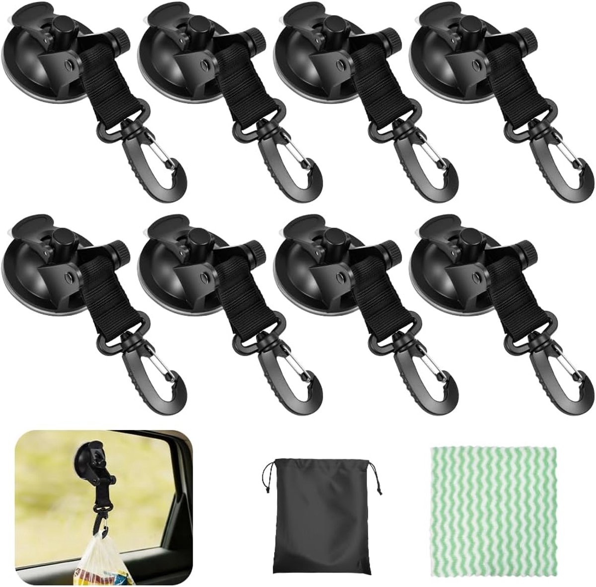 SnelShoppen - 8pcs Zuignap Camping Haken - Sterke Grip tot 16kg - 6.5cm Suction Cups - Ideaal voor Camper, Tent, Awnings, Car, Sun Sail, Canopy