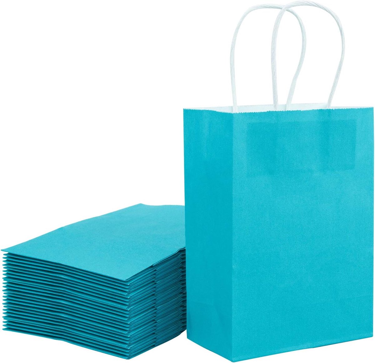 SnelShoppen - Papier Gift Bags Kraft Blauw met Handvatten 25 Stuks 33x25.5x12.7 cm voor Verjaardag Bruiloft Feestelijke Gelegenheden