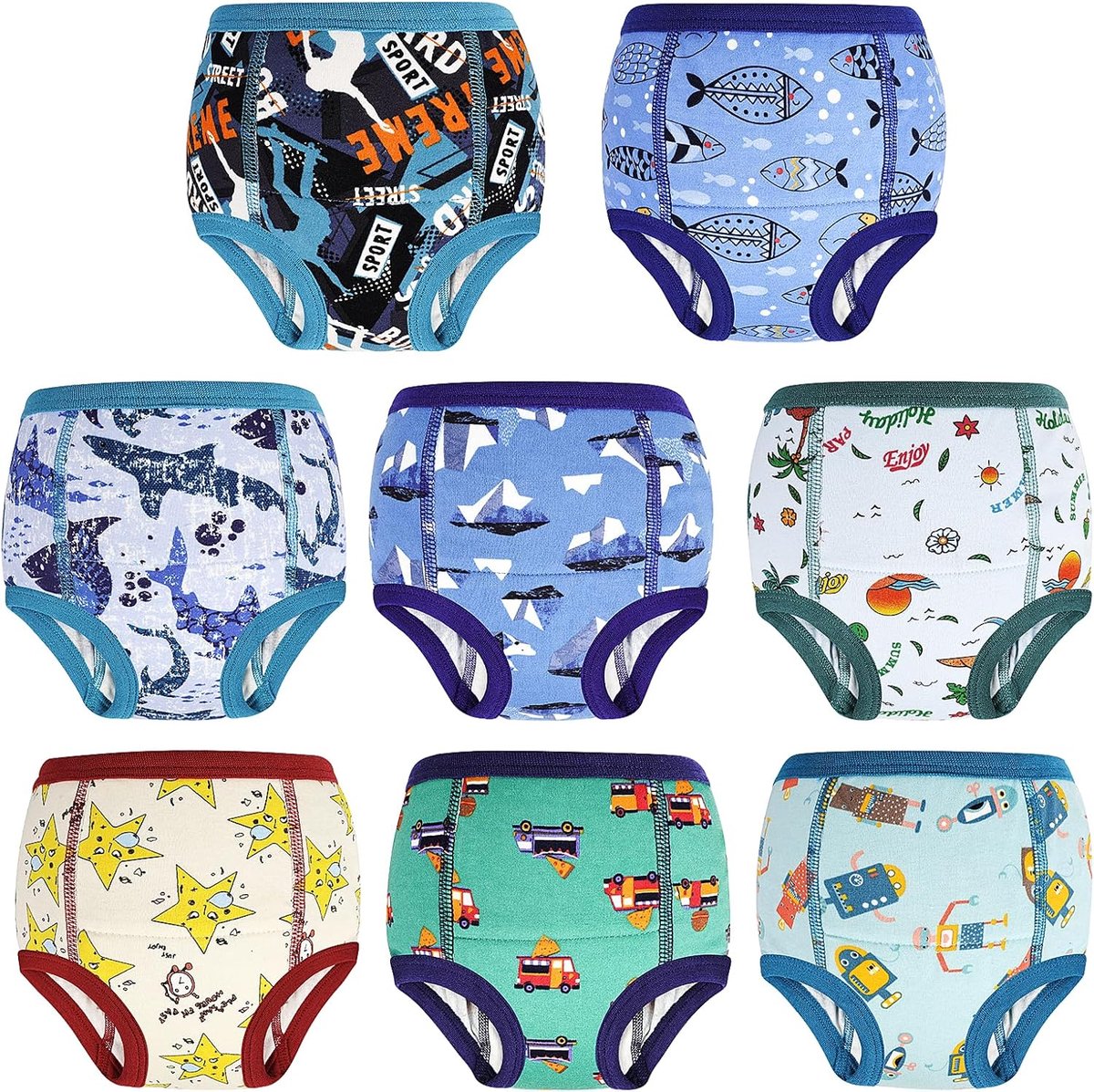 SnelShoppen - Pack van 8 Herbruikbare Potty Training Onderbroeken voor Kinderen, Zacht en Comfortabel, Ideaal voor Jongens van 5 Jaar, Wasbaar en Abso