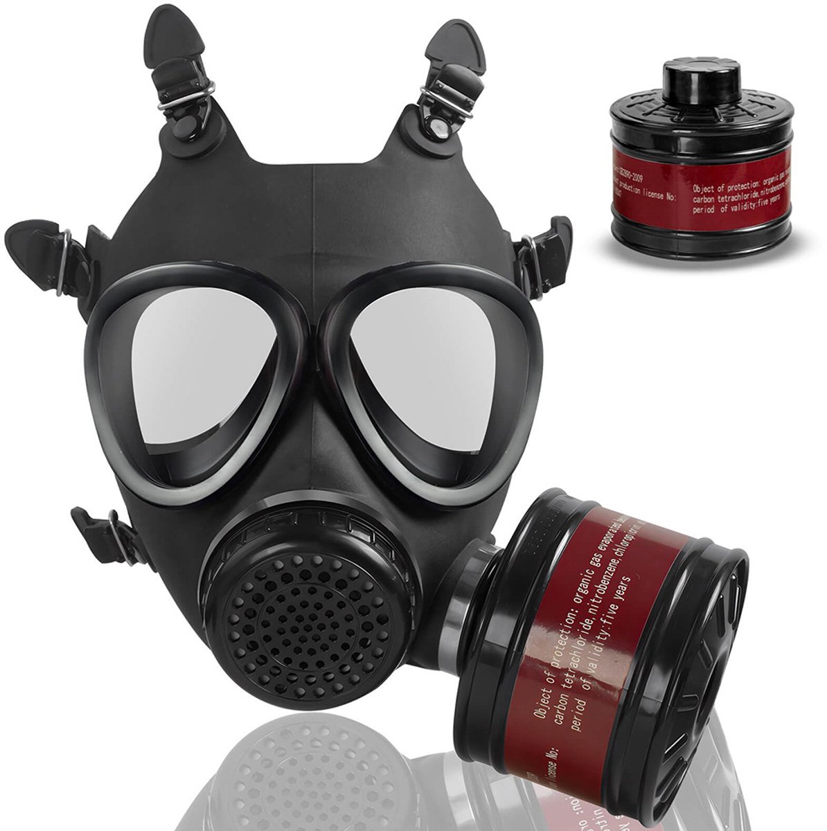 Volledig beschermend gezichtsmasker - Chemisch beschermend gezichtsmasker - Ademhalingsbeschermend gezichtsmasker - Gasmasker - Uitgerust met 40 mm actief koolstoffilter - Opbergtas - Beschermt tegen gassen, verf, stof en chemicaliën - Zwart