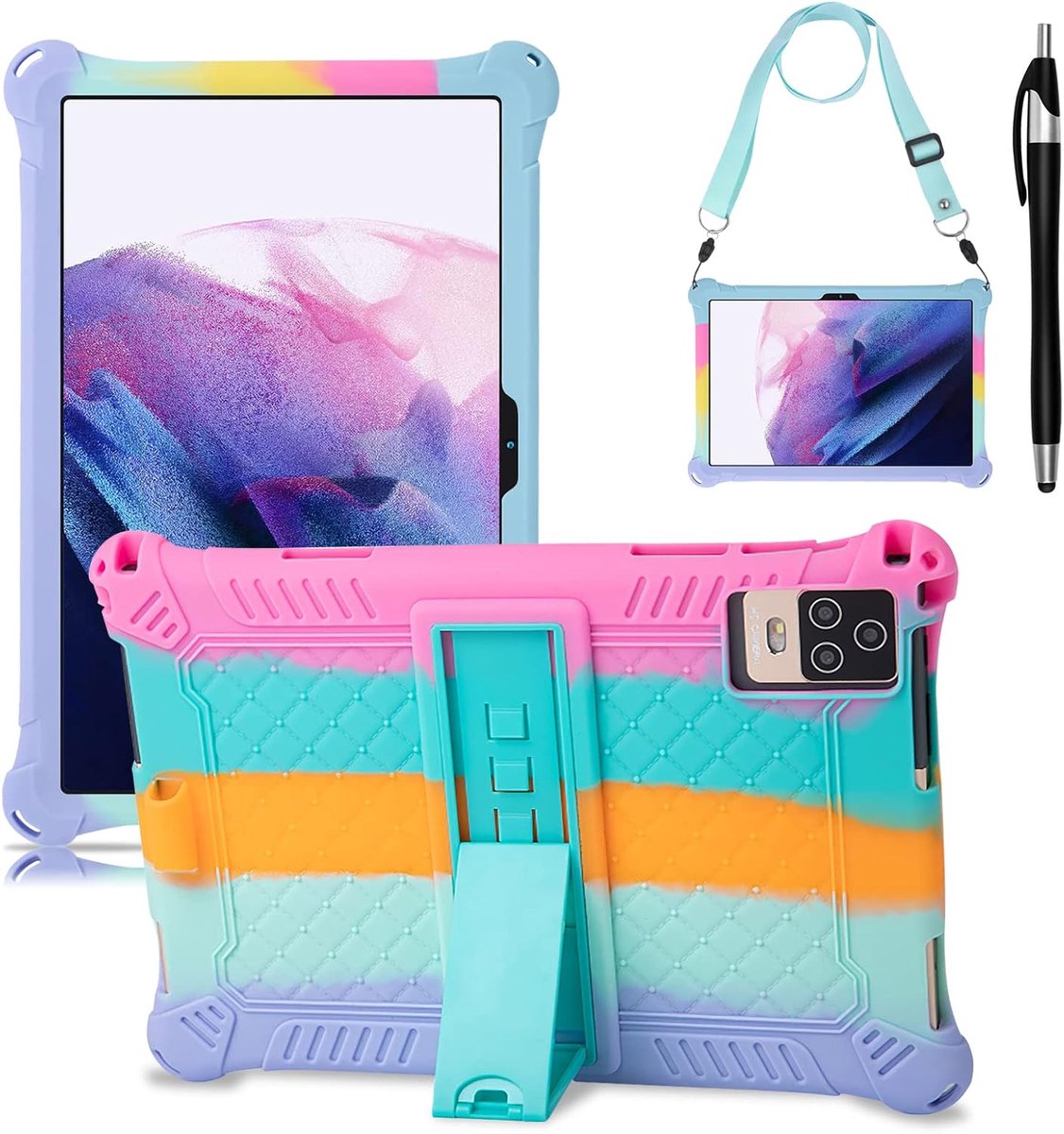 SnelShoppen - Universele Silicone Hoes voor 10.1 Inch Tablet - Voor Diverse Merken - Inclusief Pen en Schoudertas - Ideaal voor Thuis, Reizen en Onder