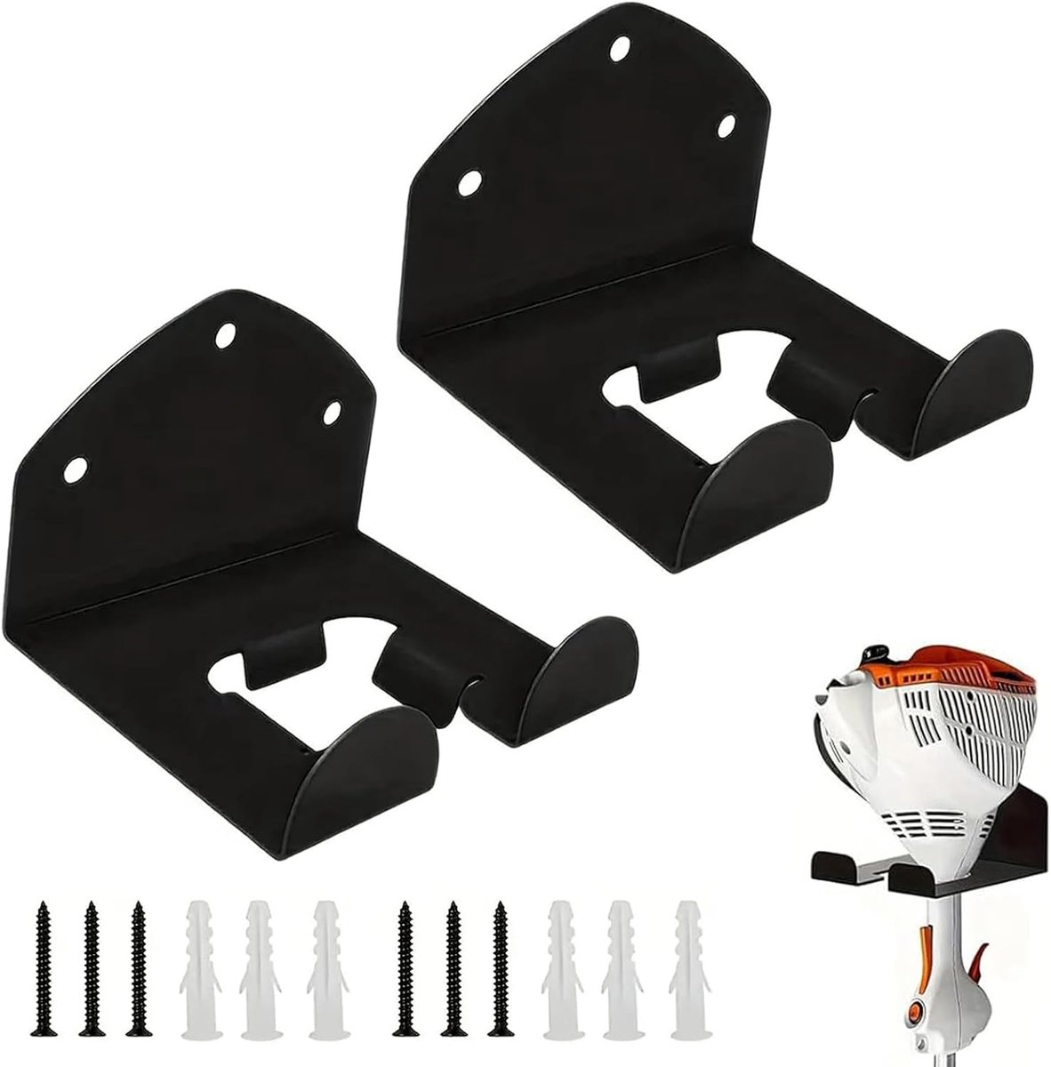 SnelShoppen - 2 stuks bosmaaierhouder wandhouder voor grastrimmer, tuingereedschap hanger, roestvrij staal, zwart, tot 136 kg, ideaal voor garage en w