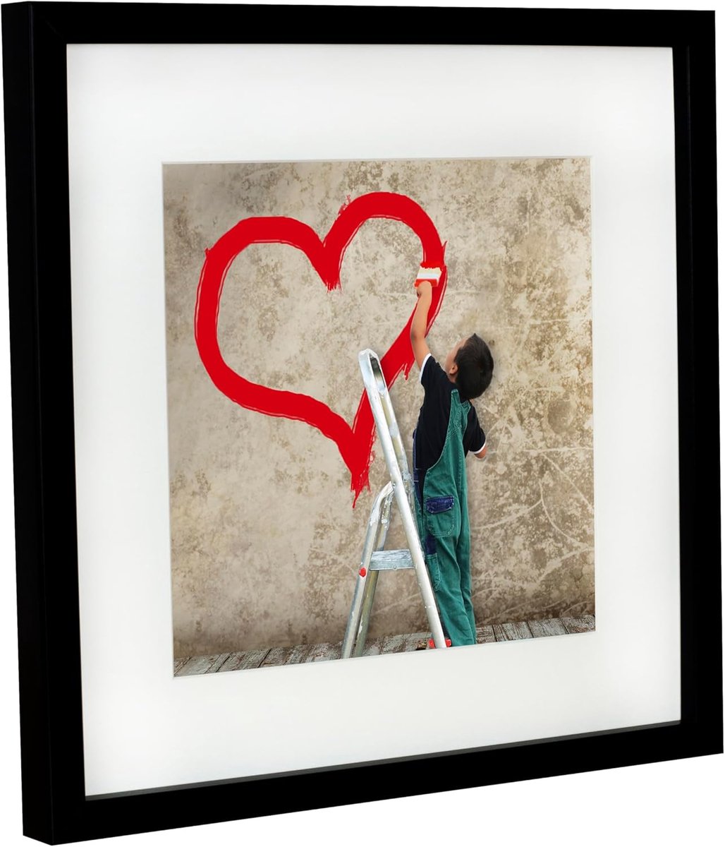 SnelShoppen - Foto lijst 28 x 28 cm vierkant met witte passe-partout 20 x 20 cm, Zwart MDF, Muurdecoratie voor thuis, feest, kinderen, woonkamer