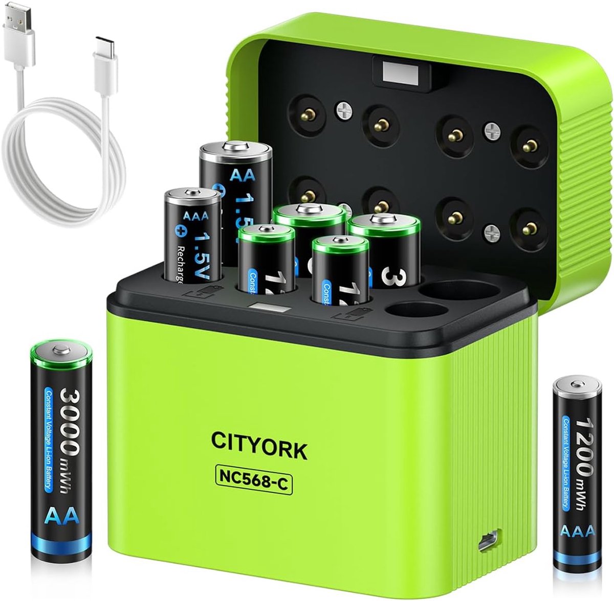 SnelShoppen - Oplaadbare Lithium Batterijen AA AAA 1.5V met Oplader - 4x AA 3000mWh + 4x AAA 1200mWh - Ideaal voor Speelgoed, Game Controllers, Blueto