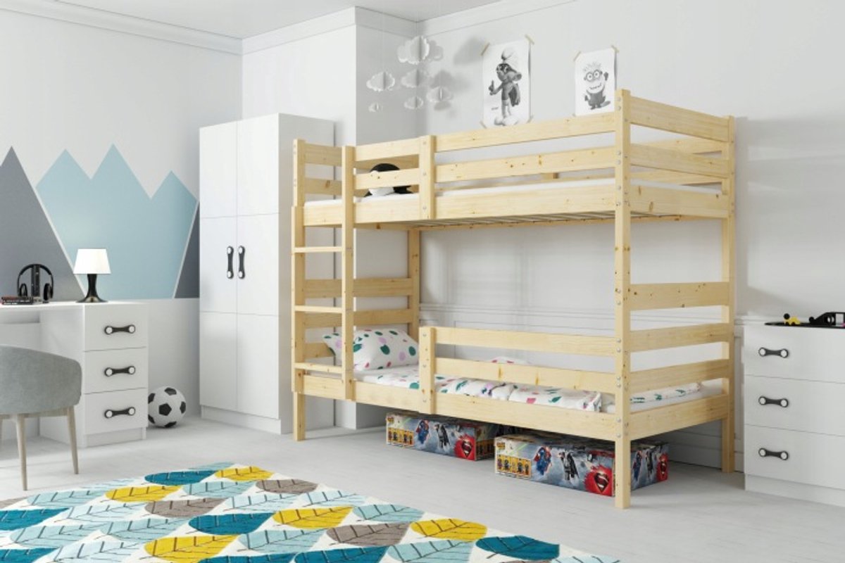 BMS - Jeugd Bunk Bed - 90x190 cm - Natuurhout - Inclusief Matras