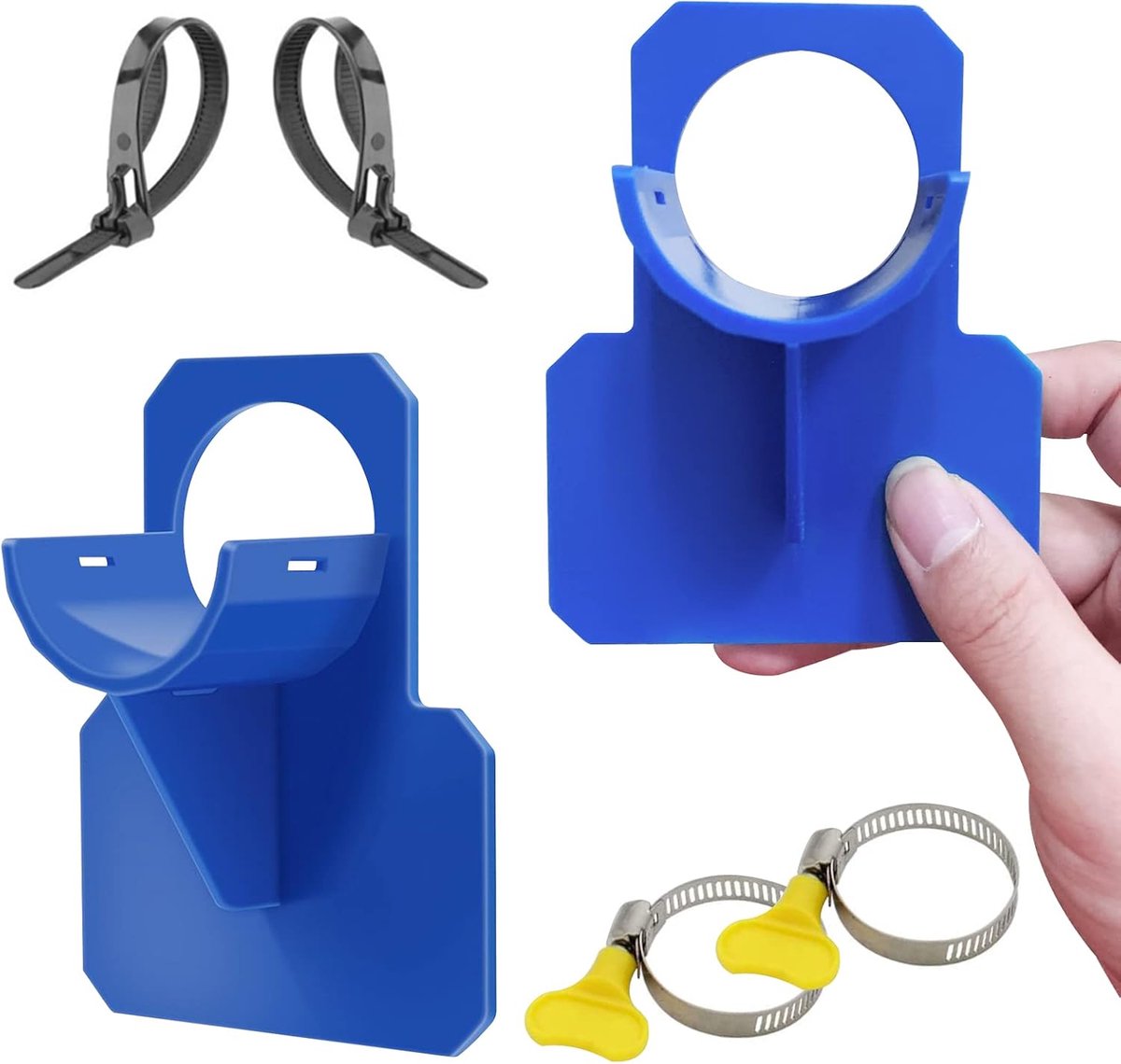 Set van 2 blauwe zwembadslanghouders – Bestand tegen doorboren, scheuren en trekken (30–37 mm)