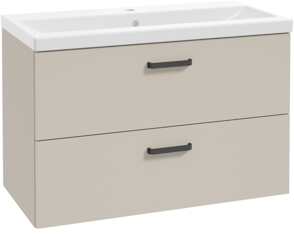 STAMAR - Wastafelmeubel 80 cm - kasjmier mat - hangend - keramische wastafel en 2 lades