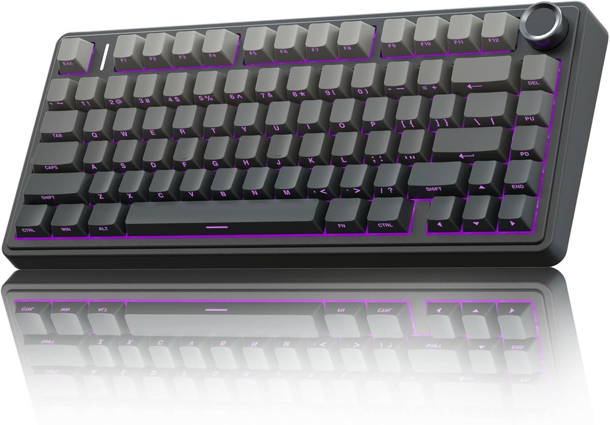 SnelShoppen - Mechanisch Gaming Toetsenbord AULA F75, 2.4GHz/Type-C/BT5.0, Draadloos, 75%, Hot Swappable, RGB Verlichting, Grijs, Geschikt voor PC en