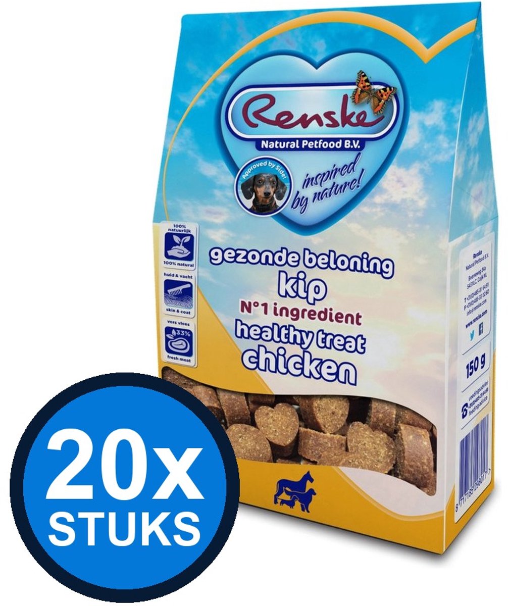 20x Renske - Gezonde beloning hartjes hond kip 150gr - Hondenvoer Snacks - 150 g