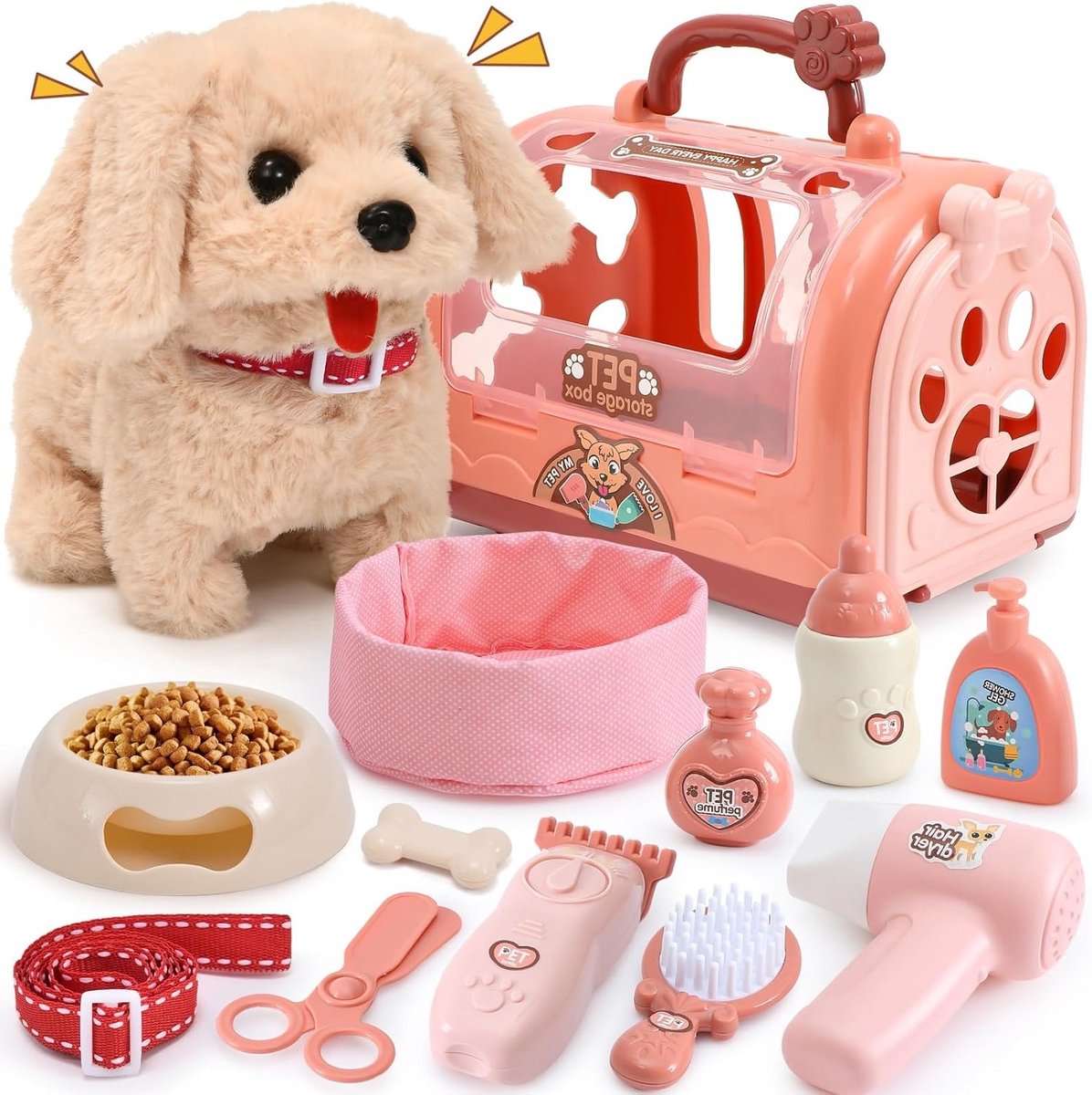 Interactief Pluche Hondenspeelgoed met Leash voor Kinderen, Leuke Cadeaus voor Meisjes van 3 tot 6 Jaar, Dierenspeelgoed en Knuffels