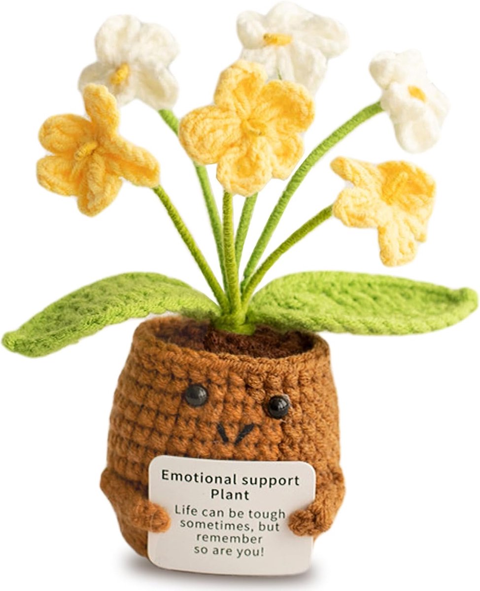 SnelShoppen - Pocket Hug Forget-Me-Not Bloem Positief Cadeau voor Eerste Schooldag - Handgemaakt van Wol en Katoen - Aanmoediging Gift voor Nichten, V