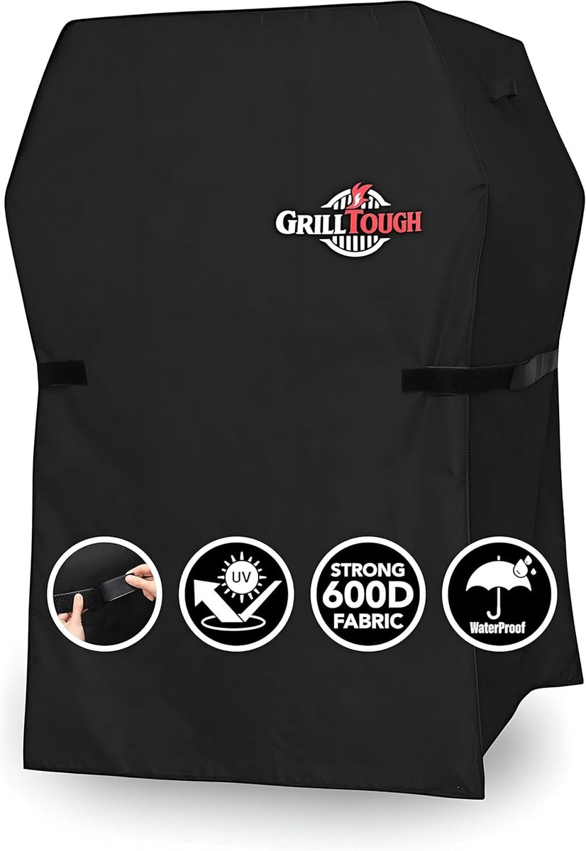 SnelShoppen - GrillTough BBQ Cover voor Buiten Barbecue 76 cm - Waterdicht, Weerbestendig, UV-bestendig en Kleurvast - Met Verstelbare Banden - Zwart