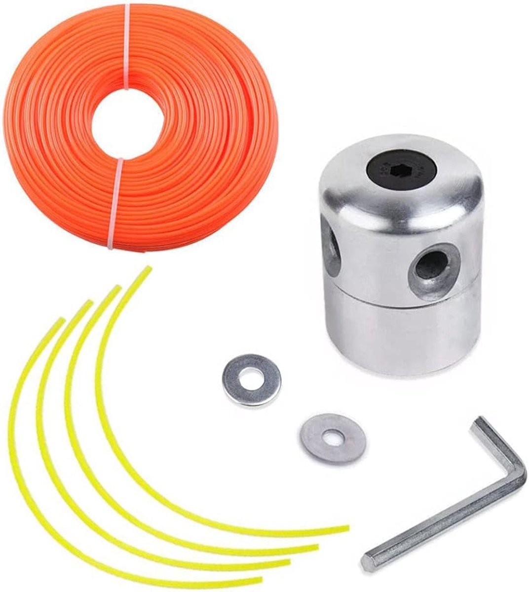SnelShoppen - Universele Aluminium Brush Cutter Hoofd met 15m Draad, Professioneel en Duurzaam, Inclusief 4 Gele Nylon Spoelen voor Tuinonderhoud