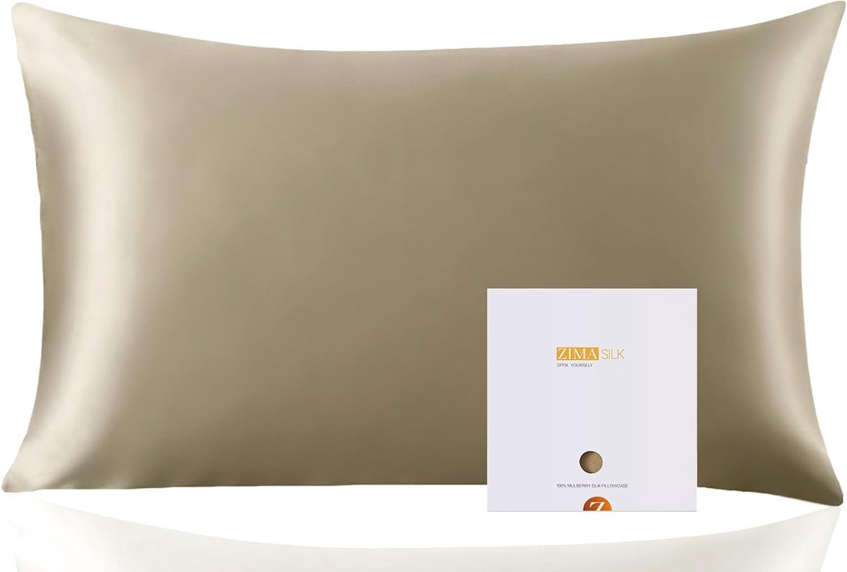 SnelShoppen - Zijden Kussenhoes 100% Mulberry Zijde, Dubbelzijdig 19 Momme 6A Kwaliteit, Zacht & Glad, 600 Draad Density, Met Verborgen Rits, Taupe, 5