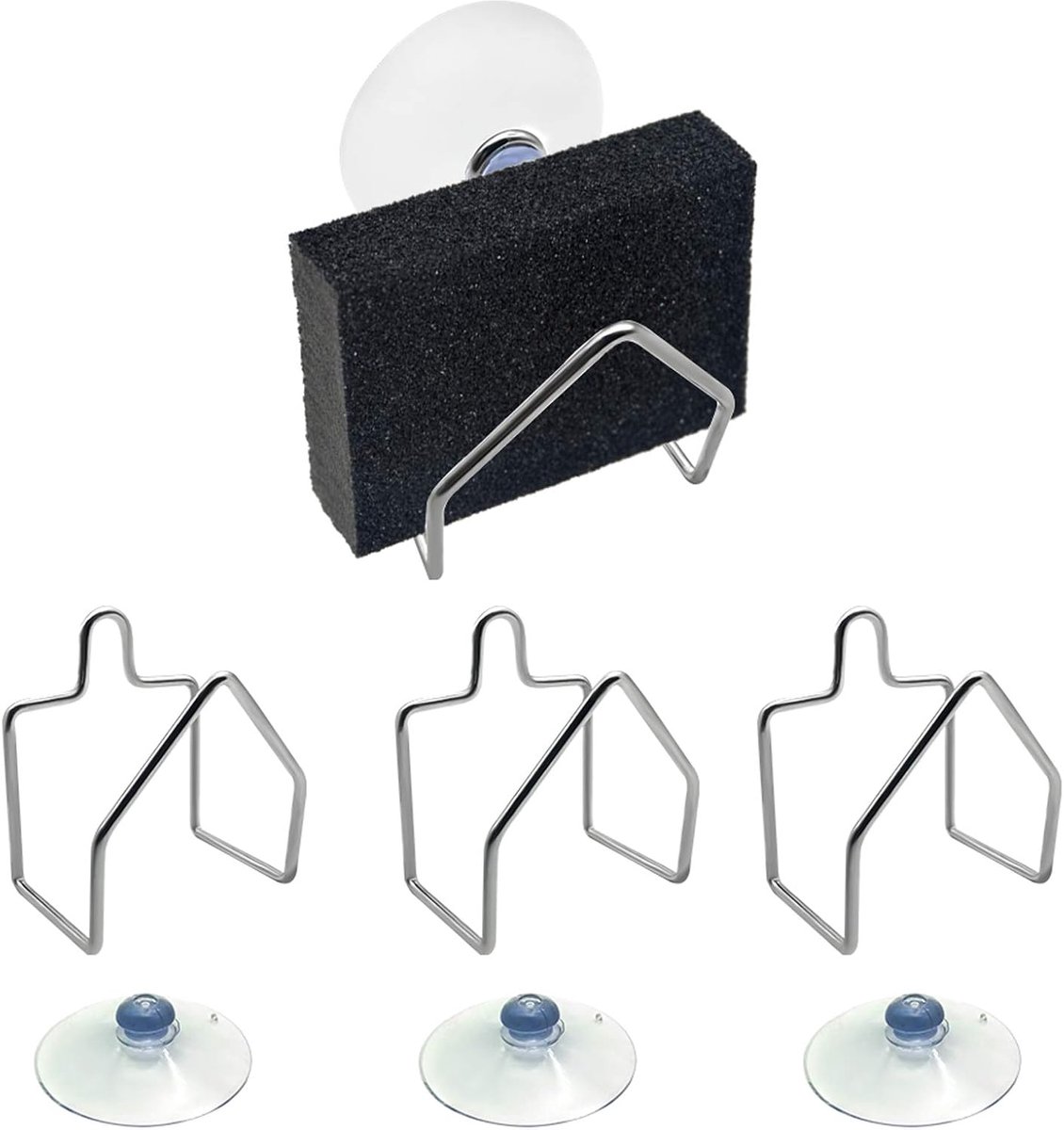 SnelShoppen - RVS Sponshouder voor Keuken en Badkamer, 4x Afwaspons Houder, Duurzaam 304 Stainless Steel, Ruimtebesparend, Zilver