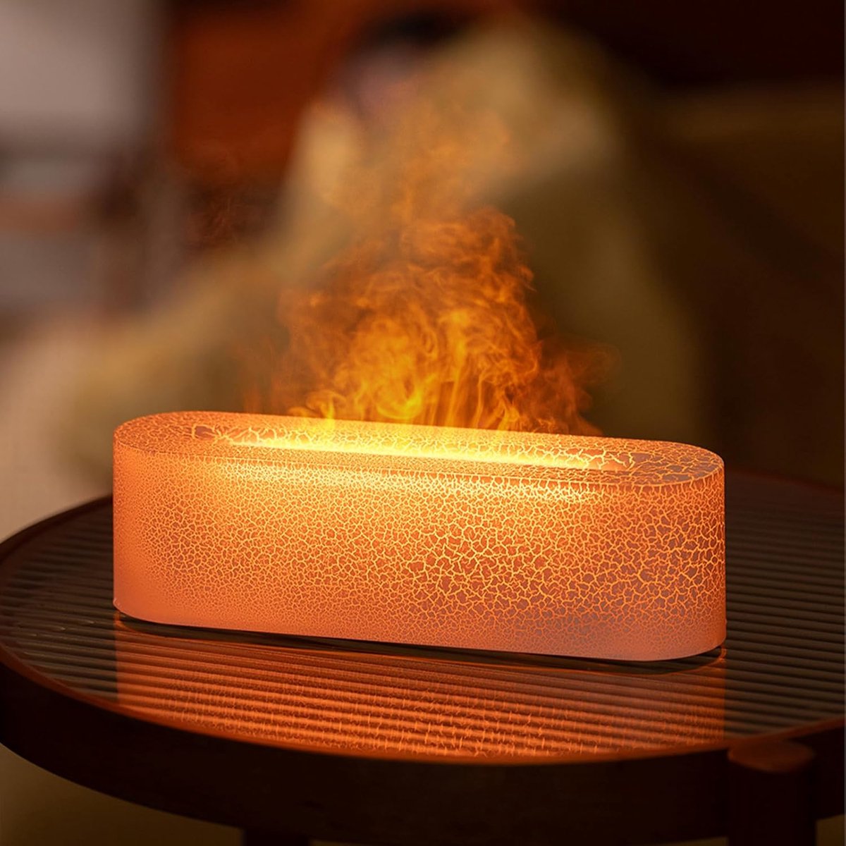 SnelShoppen - Diffuser met Vlameffect en Luchtbevochtiger - Bureau Aroma Diffuser met 7 Kleuren, 3 Snelheden, Automatische Uitschakeling, Perfect voor