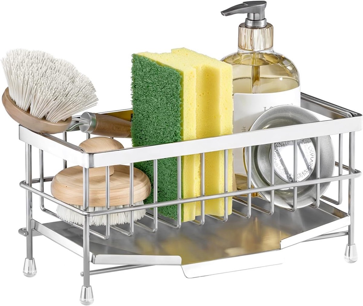SnelShoppen - RVS Keuken Spoelbak Organizer met Afneembare Druipbak, Ruimtebesparende Sponshouder voor Keuken Werkbladen, Roestvrijstaal 304, Makkelij