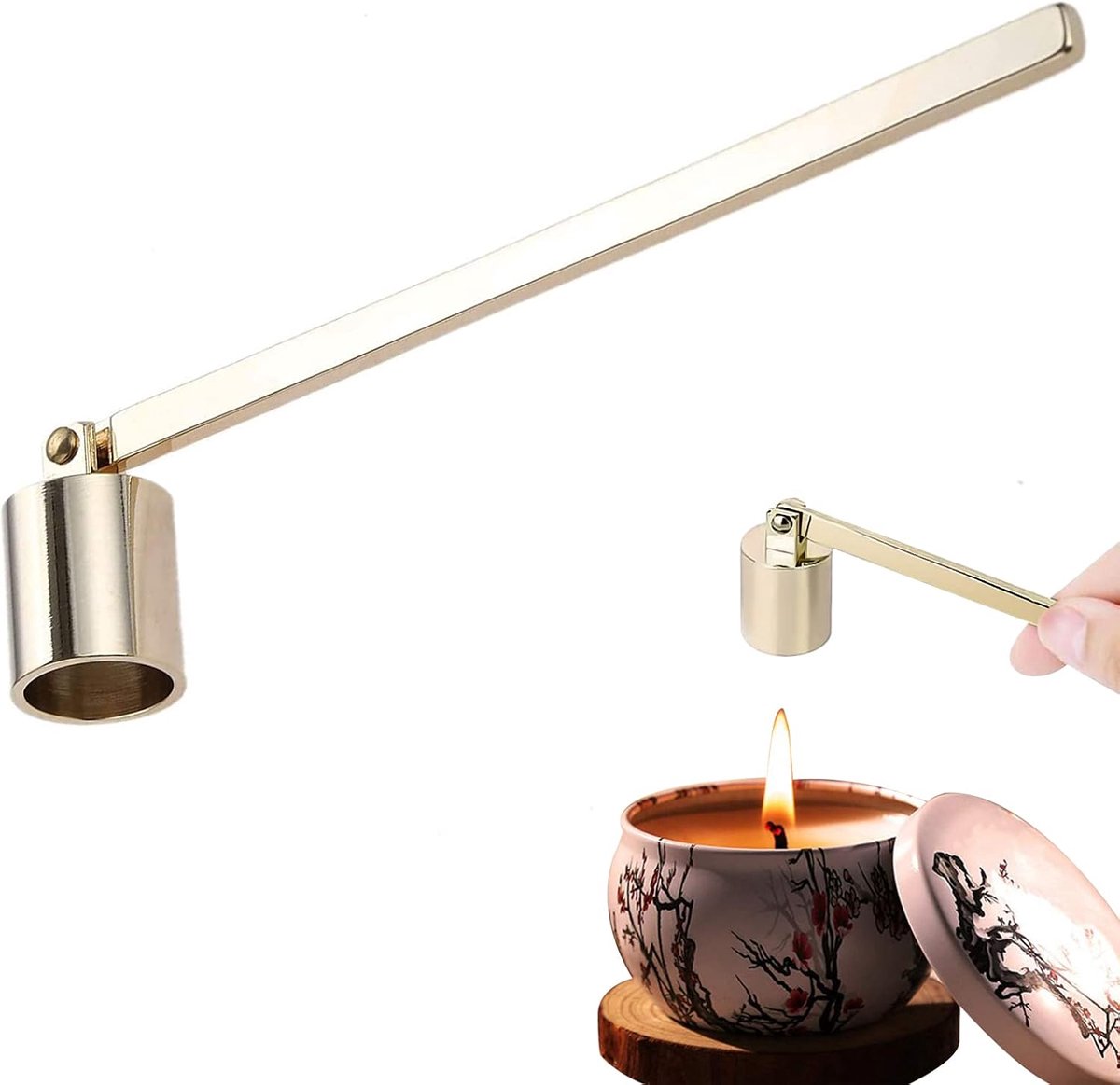 SnelShoppen - Gouden Kaarsblusser met Lange Handgreep, RVS, Voor Grote en Kleine Kaarsen, Perfect voor Feesten, Camping, en Sfeervolle Avonden