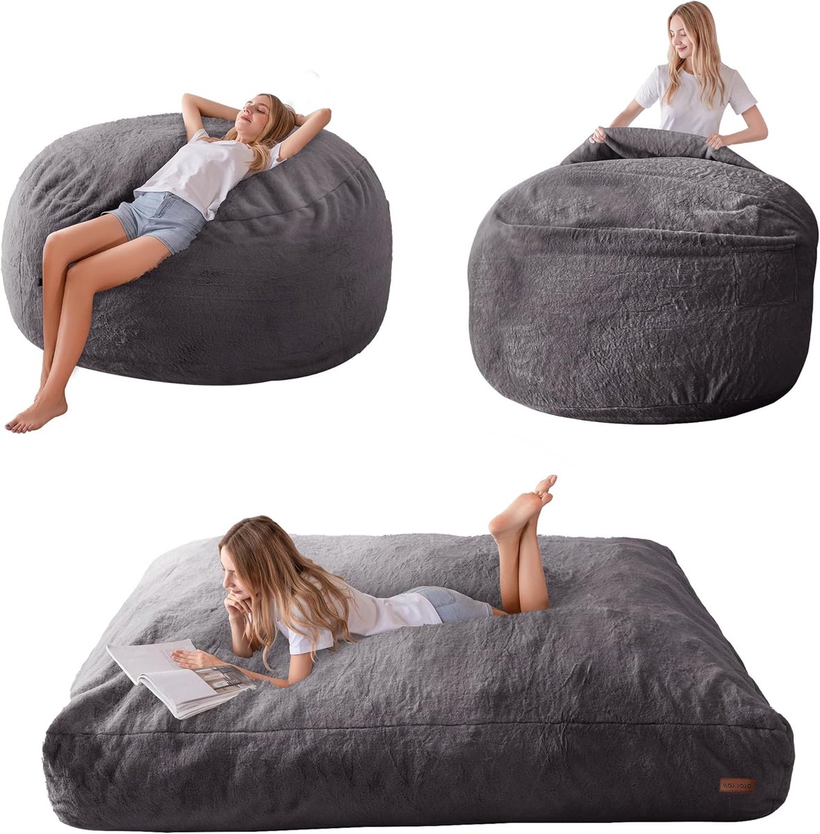 SnelShoppen - Multifunctionele Zitzak Bed voor Volwassenen en Tieners - Zachte Schuim Sofa met Comfortabele Hoes - Anthraciet 135 x 190 cm - Ideaal vo