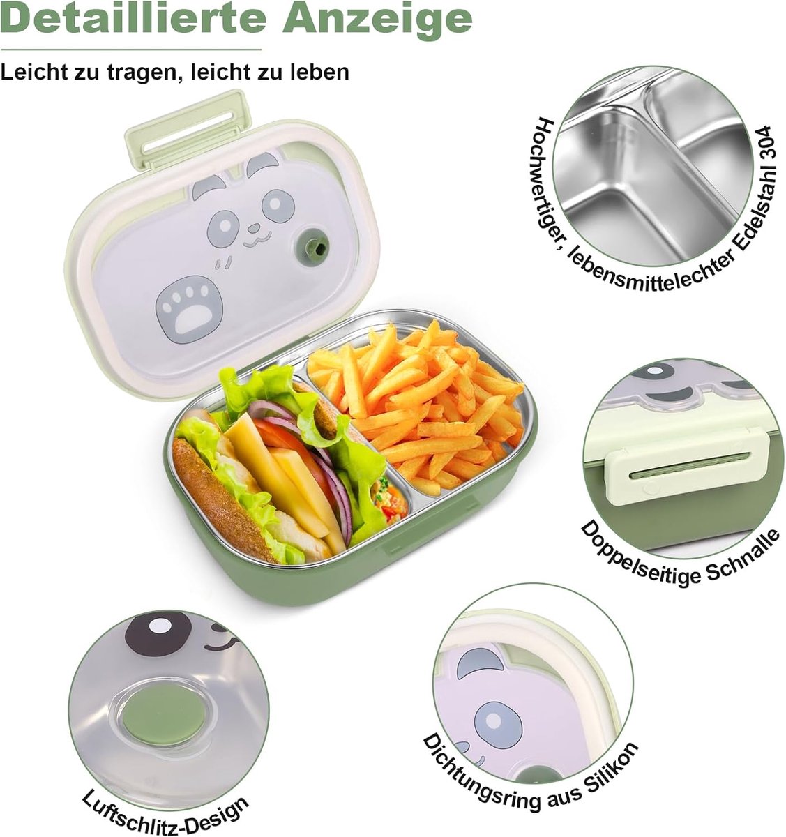 SnelShoppen - Kinderen Lunchbox RVS, Bento Box met 2 Compartimenten, Lekvrij en BPA-vrij, Ideaal voor School, Picknick en Dagelijkse Lunch, Vaatwasser