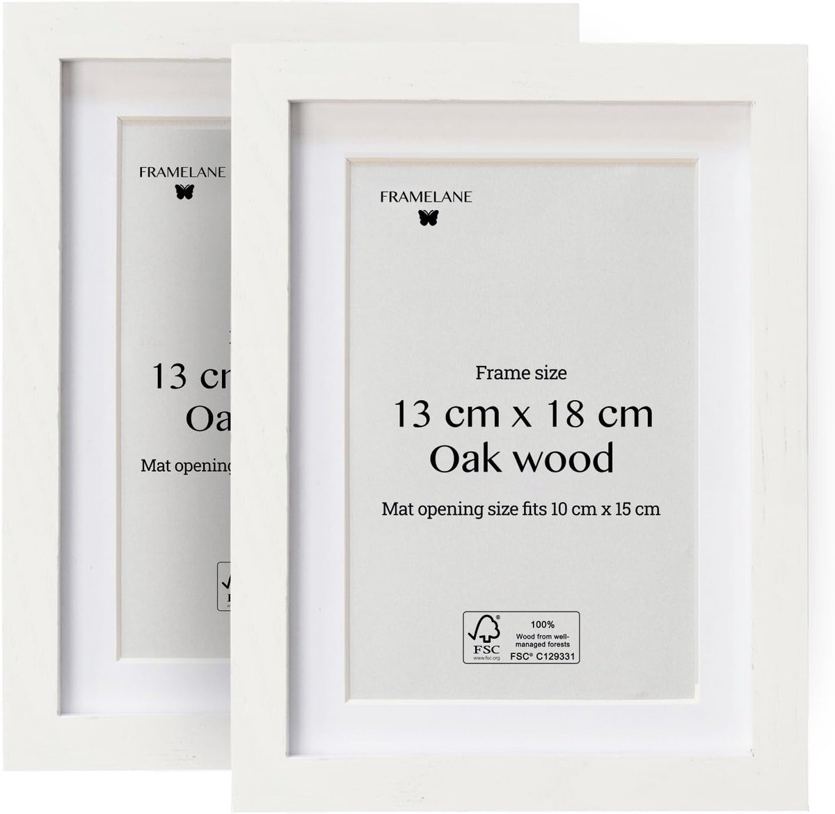 SnelShoppen - Set van 2 Elegante Houten Fotolijsten 13x18 cm, Wit, Hoogwaardige FSC Eiken, Inclusief Standaard en Metalen Klemmen, Voor Thuis en Kanto