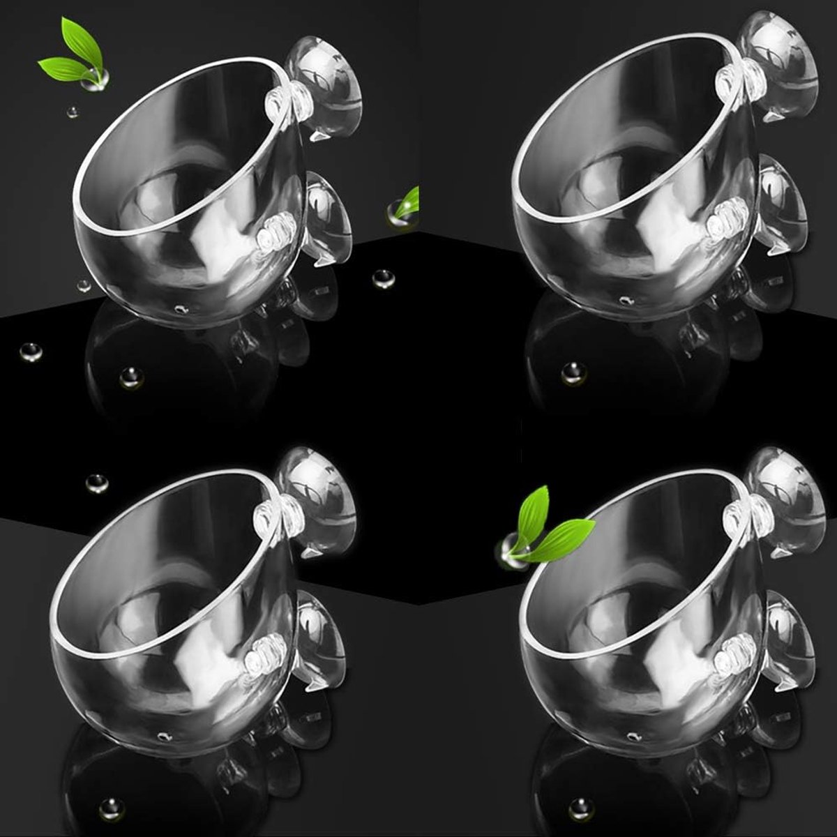 SnelShoppen - 4 x Crystal Glass Aquarium Plant Pot - Aquatic Planter voor Aquariums - Red Shrimp Live Plants - Met 4 Suction Cups - Decoratie voor Aqu