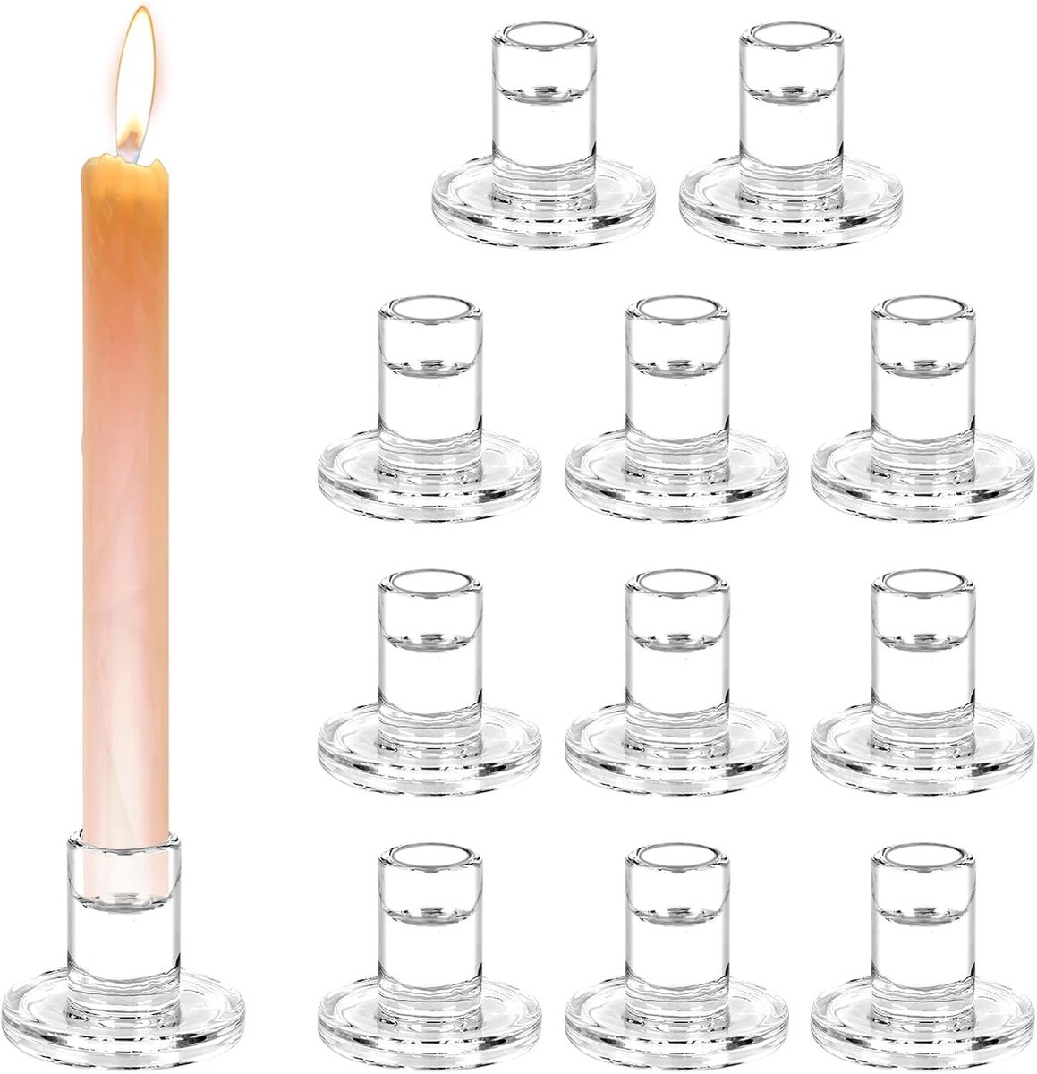 SnelShoppen - Set van 12 Transparante Glazen Kaarsenhouders 6.8 cm - Voor Teelichten, Tafeldecoratie, Bruiloften, Feesten - Hoogwaardige Glazen Kaarse